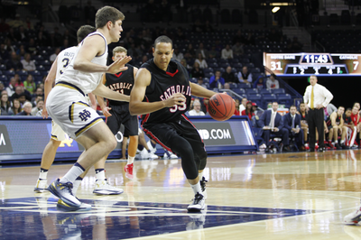 Sophomore Andrew Wade drives into the paint. Courtesy of cuacardinals.com