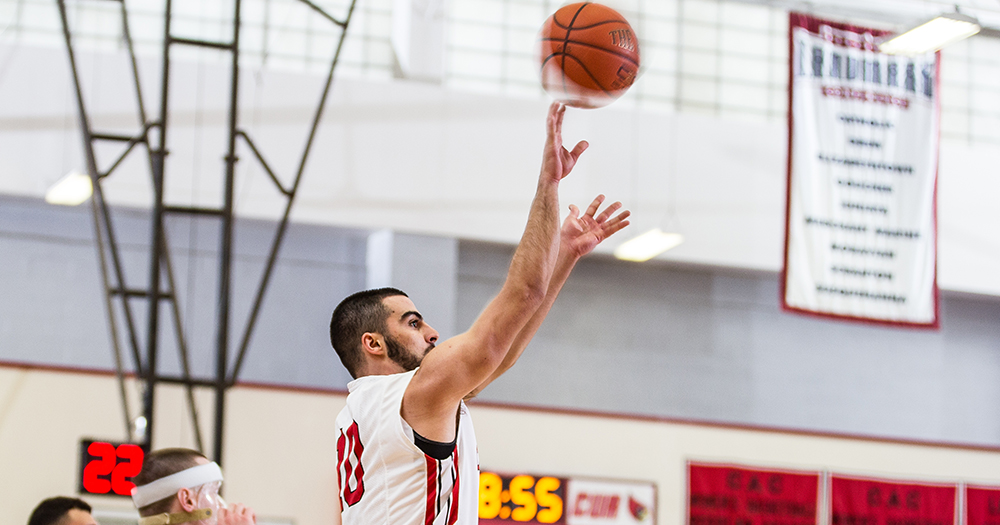 Senior guard Louis Khouri made six three-pointers in the game against Drew. Courtesy of CUACardinals.com