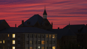 Caldwell Hall during a pink sunset on August 30th 2023.