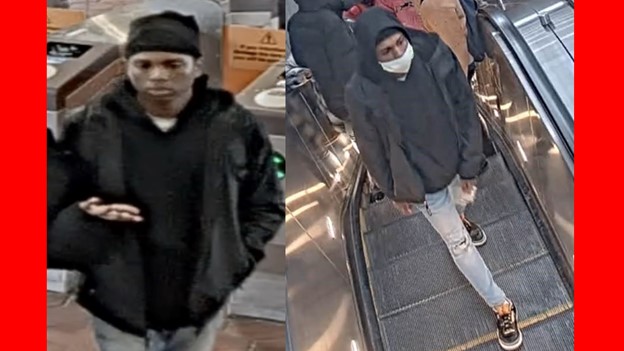 Picture of a man walking aside a second picture of the same man walking up an escalator.
